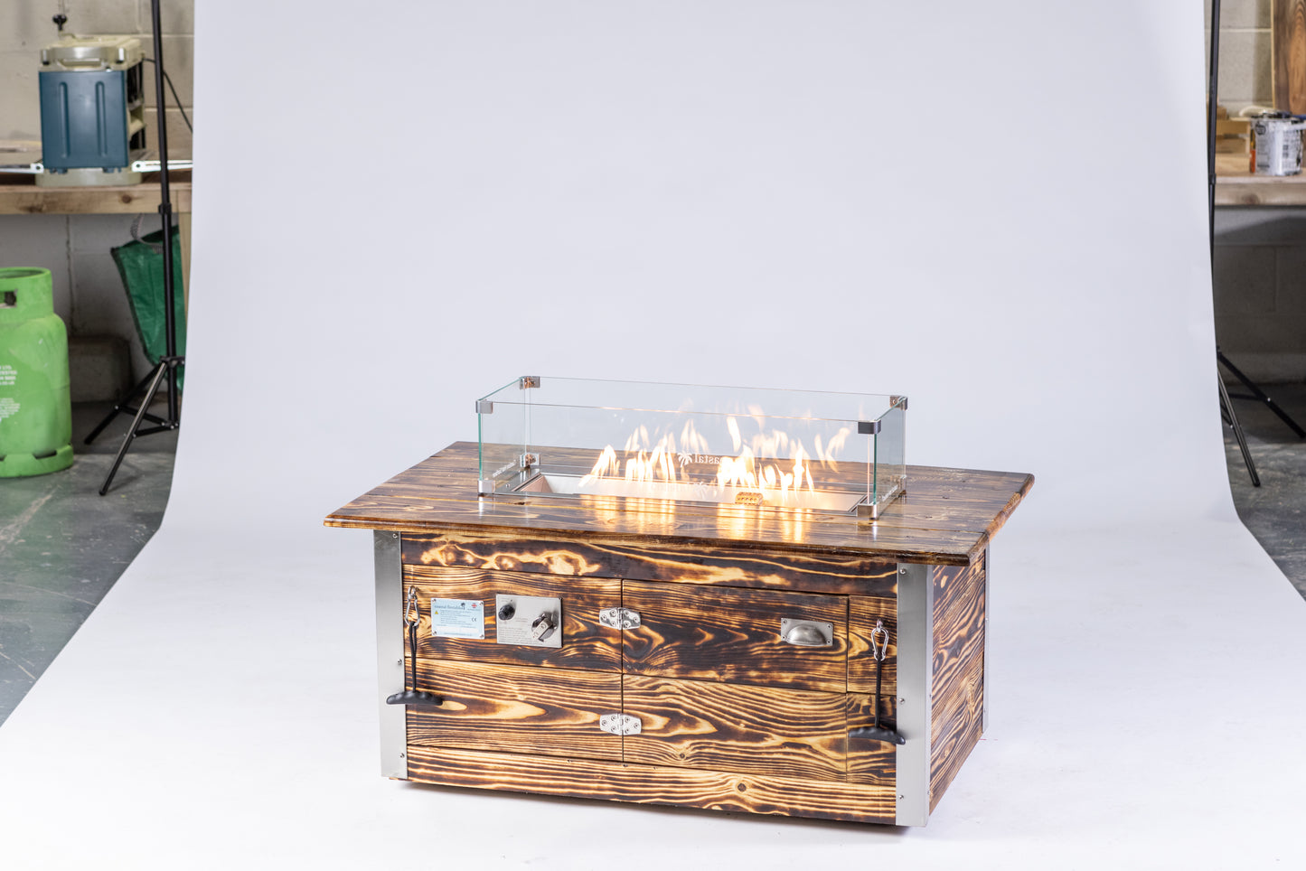 Hilbre Gas Firetable - Rustic / Reclaimed Softwood