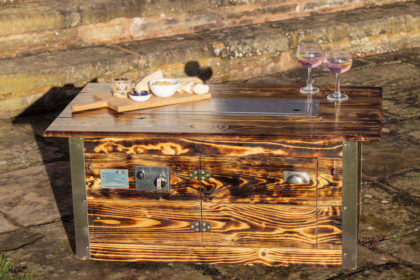 Hilbre Gas Firetable - Rustic / Reclaimed Softwood